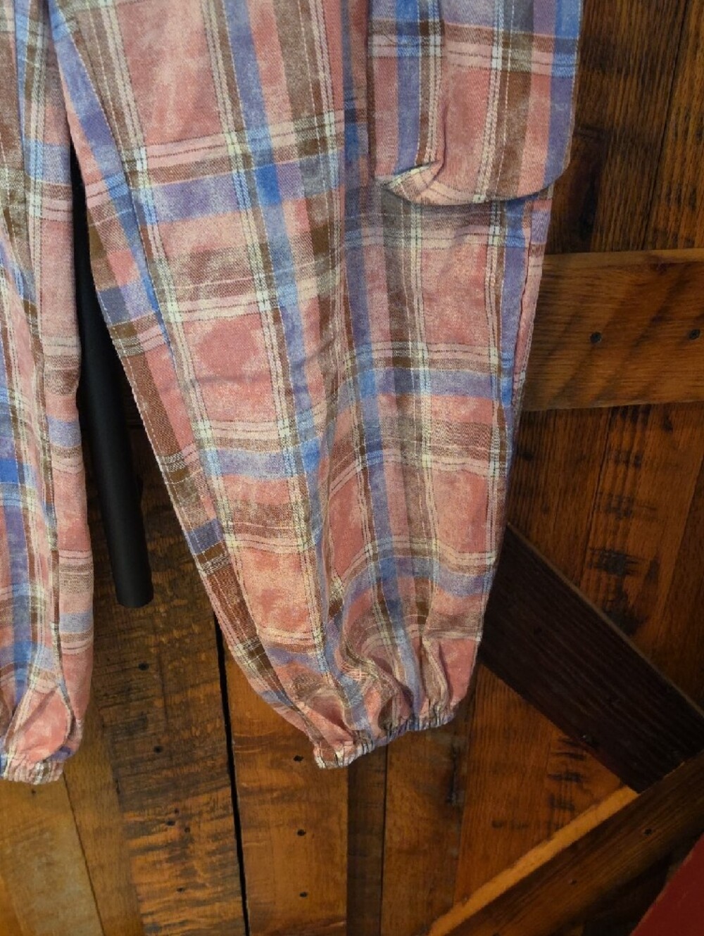 036p POL Pink & Blue Plaid Cargo Joggers - Picture 8 of 12